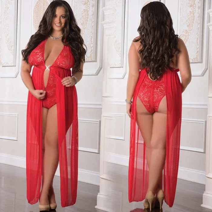 1 Pc. Zipper Crotch Teddy Gown – Red – Queen Size
