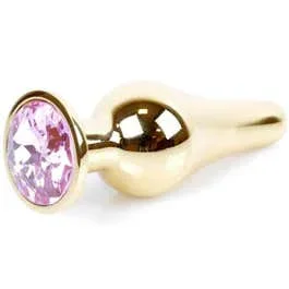 9,5 x 3 cm Boss Series Butt Plug mit Pink Crystal – gold