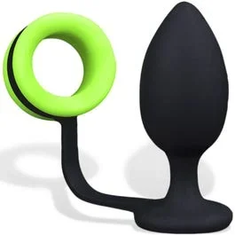9,8 x 3,8 cm – Glow In The Dark – Butt Plug with Cock Ring – black/neon green