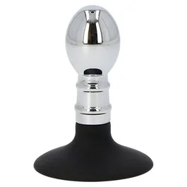 9 x 2,8 cm – Plug Pleasure Sphere – Edelstahlplug mit Saugnapf – silver/black