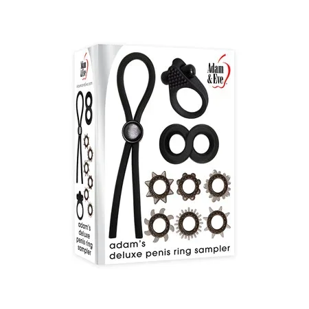 Adam & Eve Adam’s Deluxe Penis Ring Sampler – Black/Smoke