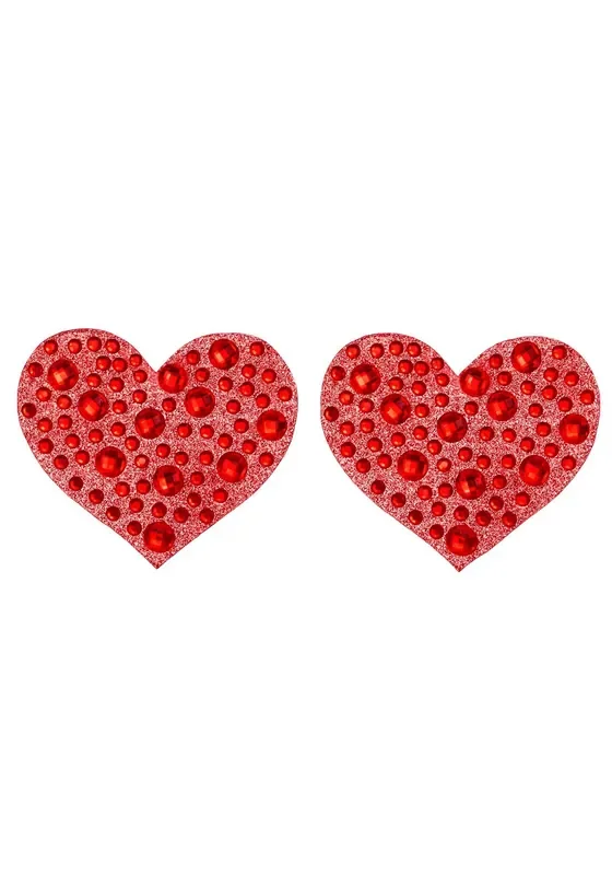 Amore Herzförmige Brustwarzenaufkleber Mit Strasssteinen – Rot