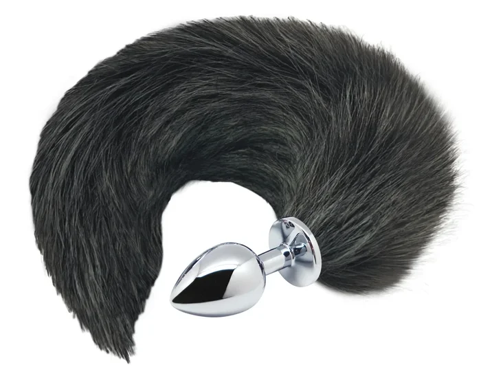 Analplug „Black & White Fox Tail“ aus Metall mit Schweif am Stopper Alive