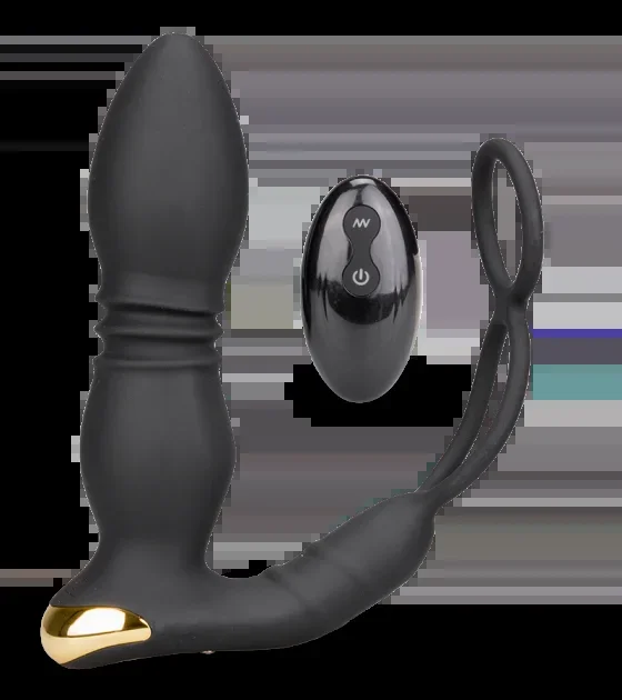 Analplug mit Stoßfunktion, Vibration und Cockringen Luck
