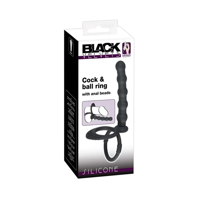 Analstab mit Penisring & Hodenring »Black Velvets« – Schwarz