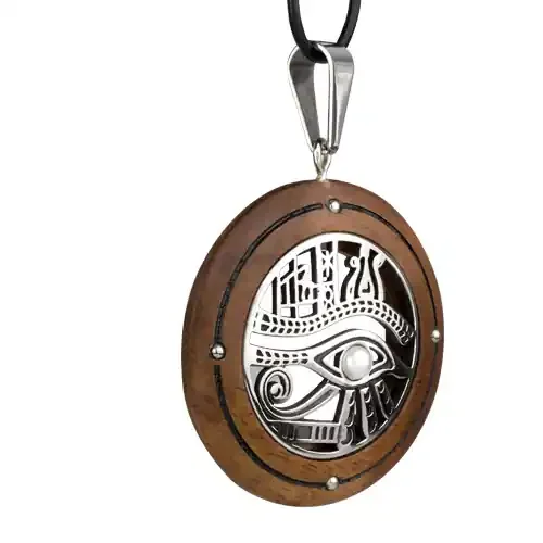 Anhänger ‘Auge des Horus‘ Holz und Edelstahl