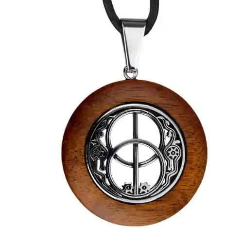 Anhänger ‘Chalice Well‘ Holz und Edelstahl