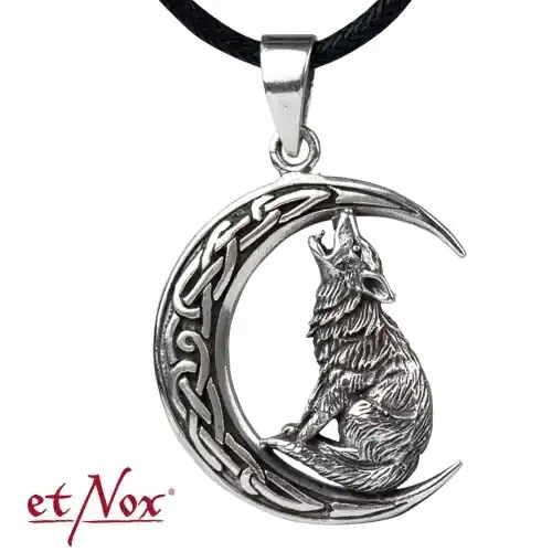 Anhänger heulender Wolf im Mond Silber