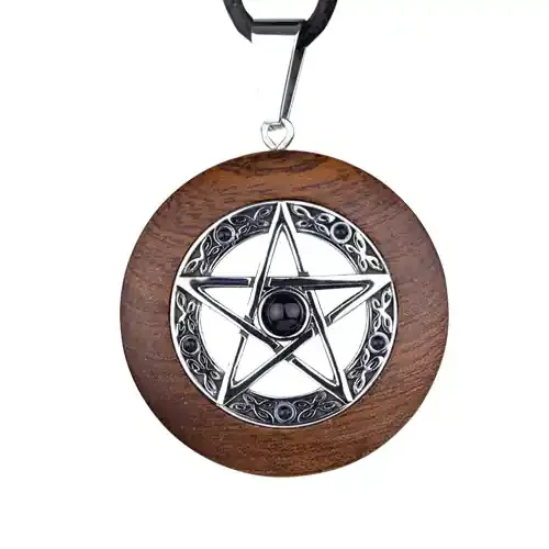 Anhänger ‘Pentagramm‘ Holz und Edelstahl