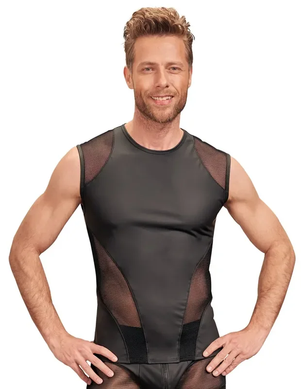 Ärmelloses Shirt im Mattlook mit Netz-Einsätzen