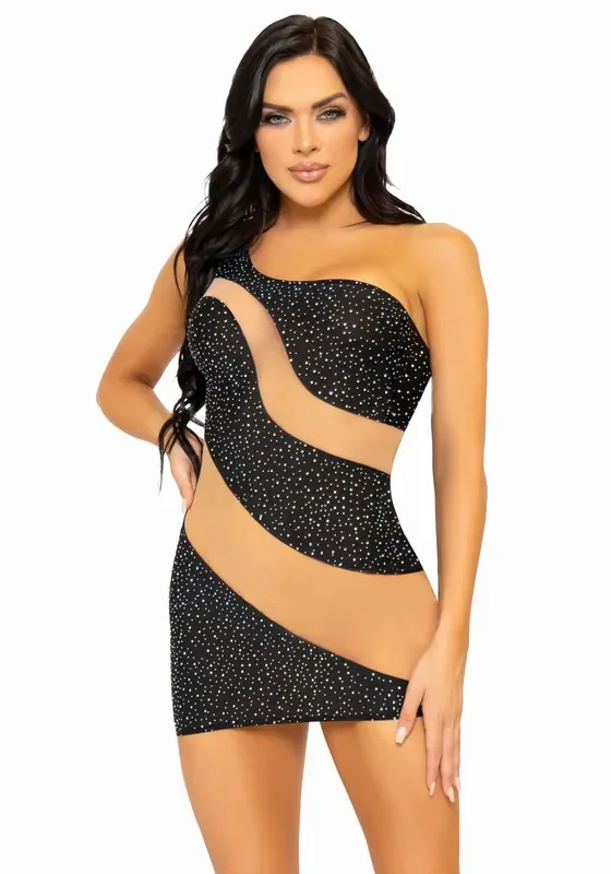 Asymmetrisches Kleid mit hautfarbenen Einsätzen