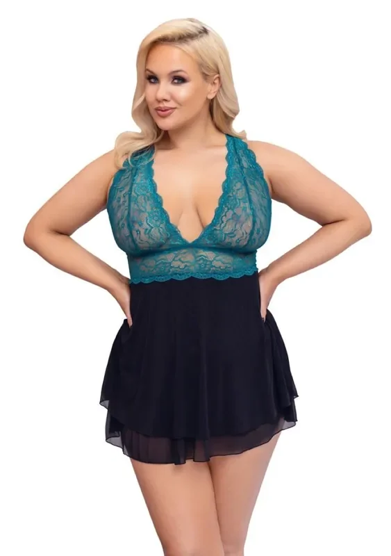 Babydoll Petrol – Schwarz & Grün-Blau