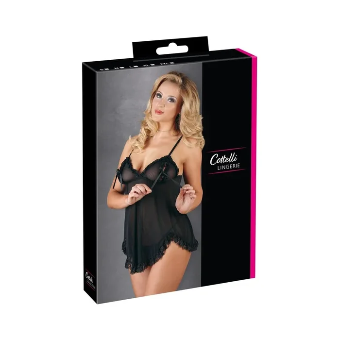 Babydoll und String – Cups mit Schleifen – Schwarz – Größe S