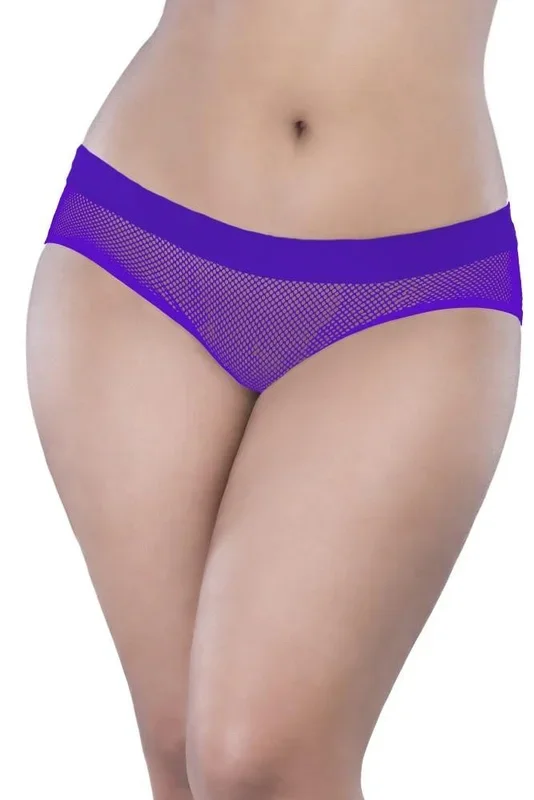 Backless Purple Fishnet Hipster Panty in 1X/2X