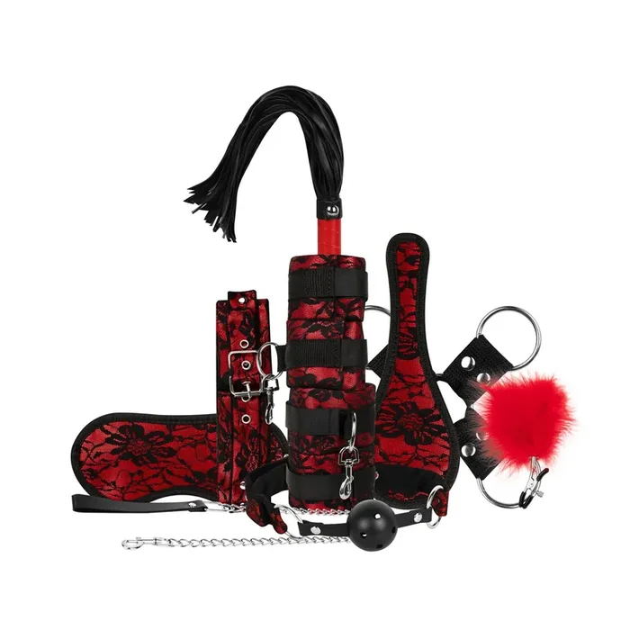 Bedroom Fantasies – Lace & Leather Look – 8-teiliges Bondage Set – Rot