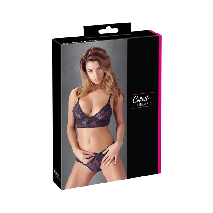 BH-Set – Soft-BH und Slip aus Blumenspitze – Lila – Größe L