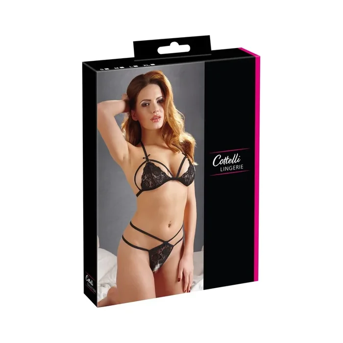 BH-Set aus Spitze – Soft-BH mit Neckholder und String – Schwarz – Größe XL