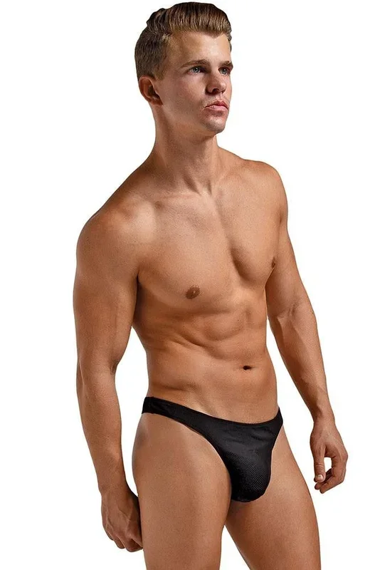 Black Rib Knit Thong with Mini Pouch in M
