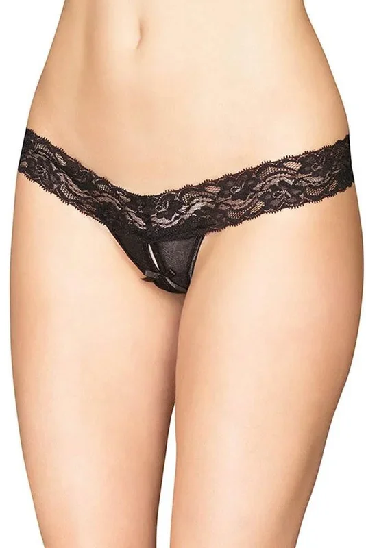 Black Scalloped Stretch Lace & Mesh Panty in OSXL