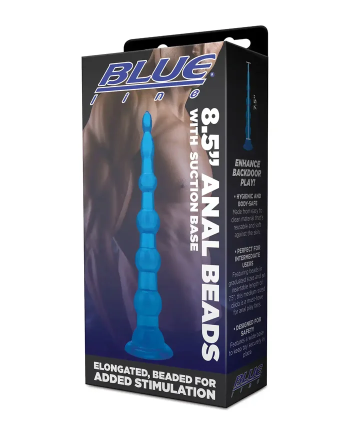 Blue Line C & B 8.5″ Anal Beads w/Suction Base – Jelly Blue