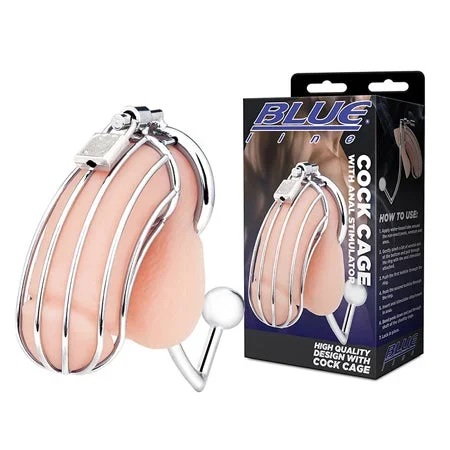 Blue Line Cock Cage w/Anal Stimulator – Silver