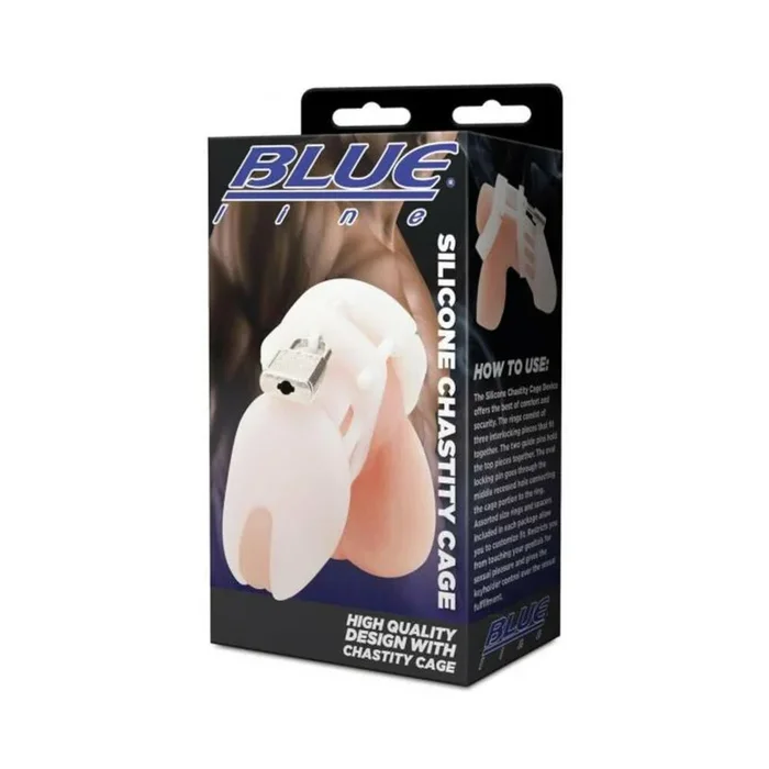 Blue Line Silicone Chastity Cage – White