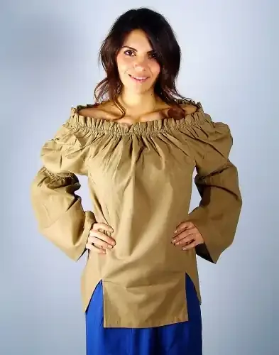 Bluse mit weiten Ärmeln und Gummizug im Schulterbereich (Farbe 033_ Grün, Ausführung I, Grösse S-