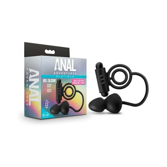 Blush Anal Adventures Platinum Silicone Anal Plug with Vibrating C Ring – Black