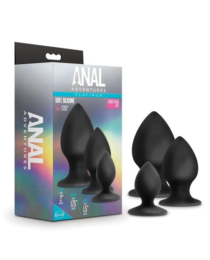 Blush Anal Adventures Platinum Silicone Anal Stout Plug Kit – Black