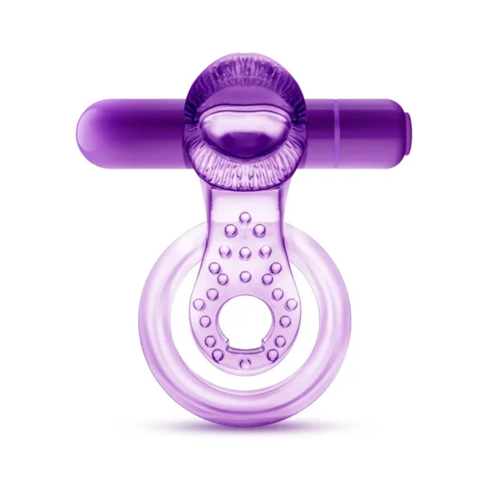 Blush Play with Me Lick it Vibrating Double Strap Cockring – Purple