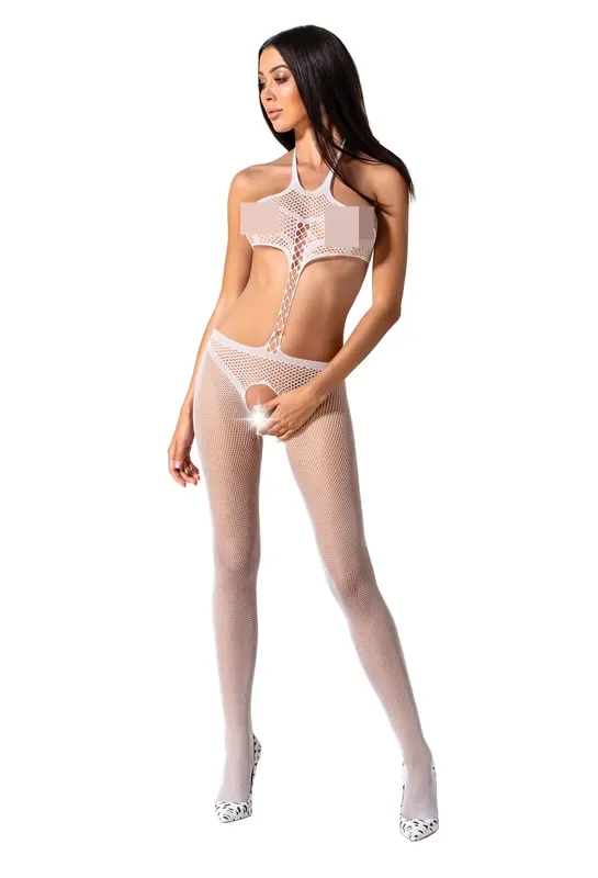Bodystocking aus elastischem Netzmaterial – weiß