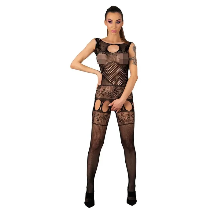 Bodystocking mit Blumendetails schwarz