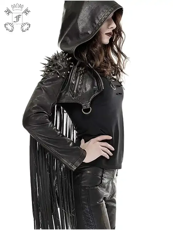 Bolero-Jacke mit Kapuze und Fransen