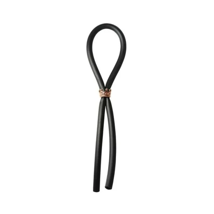 Bolo Silicone Lasso w/Rose Gold Crown Slider Ring – Black