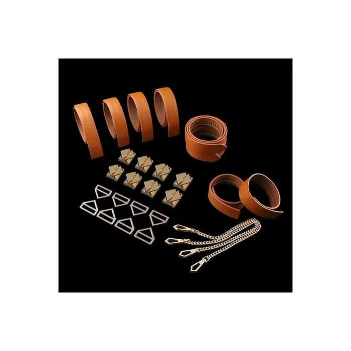 Bondage-Set mit 8 Lederfesseln – Braunes Echtleder