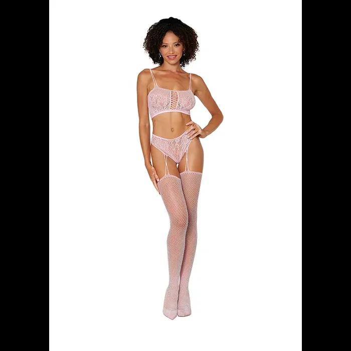 Bralette and Garter Hose Diamond – One Size – Pink