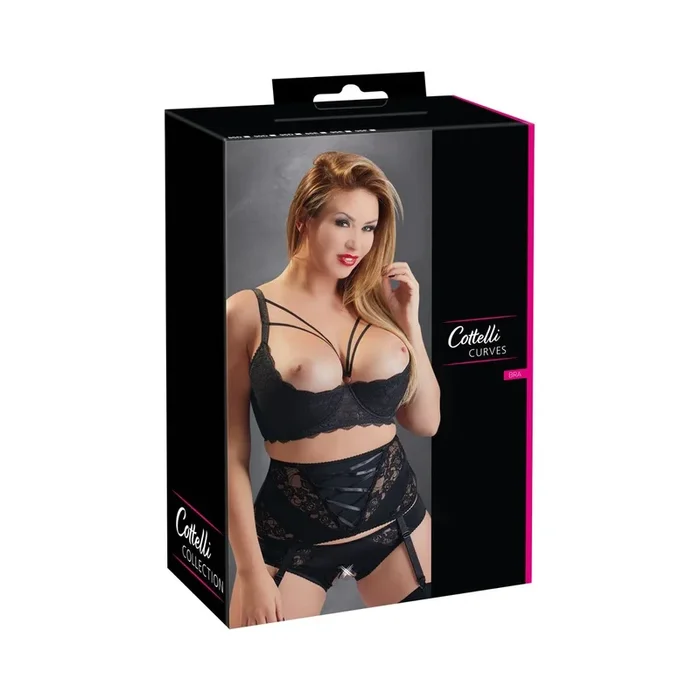 Bügel-Hebe aus Spitze mit Ring und Bändern – Schwarz – Größe 85E