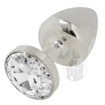 Buttplug silber, klein mit Kristall