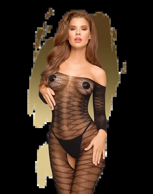 Catsuit mit diamantförmigem Muster und offenem Schritt