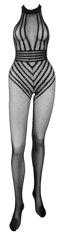 Catsuit ouvert aus weichem Netz mit eingewebtem Streifen-Body Finesse raffiné