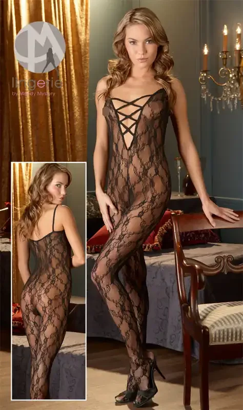 Catsuit ouvert, aus weicher Effekt-Spitze