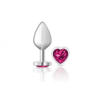 Cheeky Charms – Silver Metal Butt Plug – Heart – Bright Pink – Medium