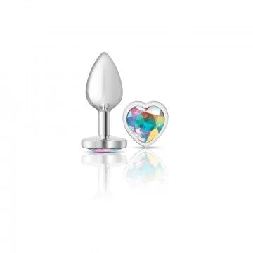 Cheeky Charms – Silver Metal Butt Plug – Heart – Clear – Small