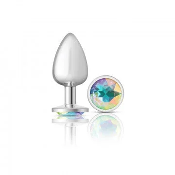 Cheeky Charms – Silver Metal Butt Plug – Round – Clear – Large