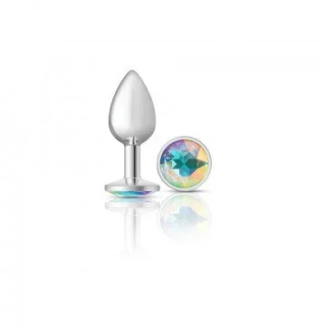 Cheeky Charms – Silver Metal Butt Plug – Round – Clear – Small