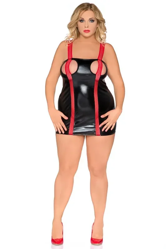 Chemise im Wetlook mit Netz