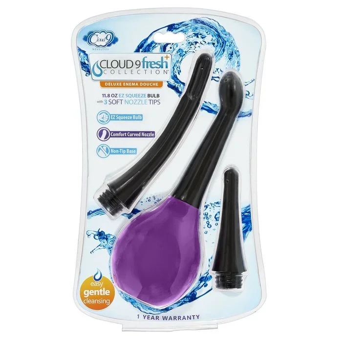 CLOUD 9 FRESH + DELUXE ANAL SOFT TIP ENEMA DOUCHE 11.8 OZ W/ 3 SOFT NOZZLE TIPS