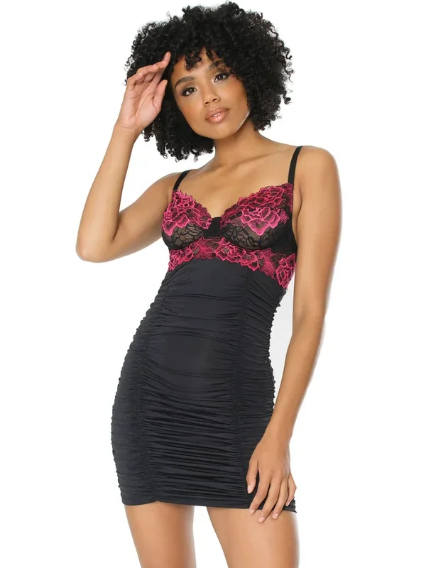 Coquette: Chemise, schwarz/fuchsia