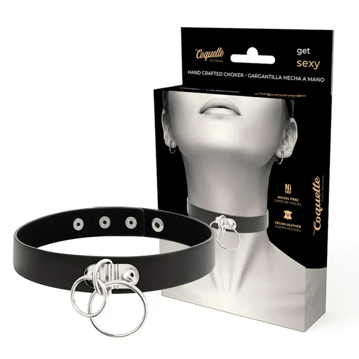 Coquette – Chic Desire Doppelring-Halsband Aus Veganem Leder
