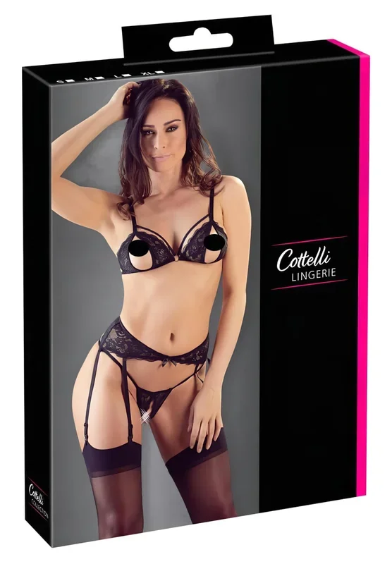 Cottelli – Offenherziges Spitzenwäsche-Set (Schwarz) – M